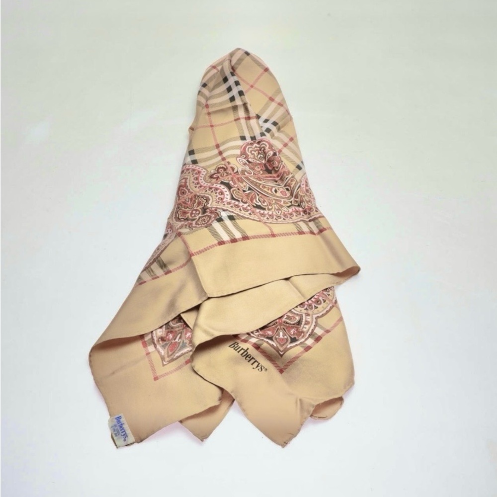 Burberrys Tan and Red Nova Check and Paisley Silk Scarf - Picture 5 of 8